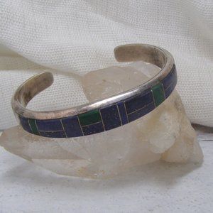 Sterling Silver Muskett Navajo Inlay Inlaid Cuff Bracelet Lapis Malachite